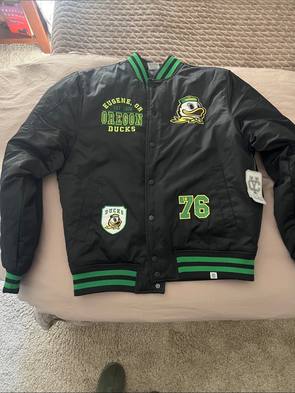 University of Oregon Ducks Black & Green Varsity Bomber Jacket -NWT